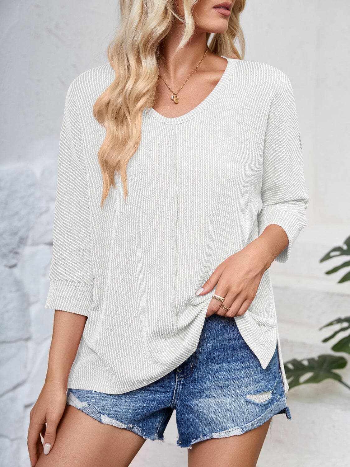 Textured 3/4 sleeve blouse - Love Salve